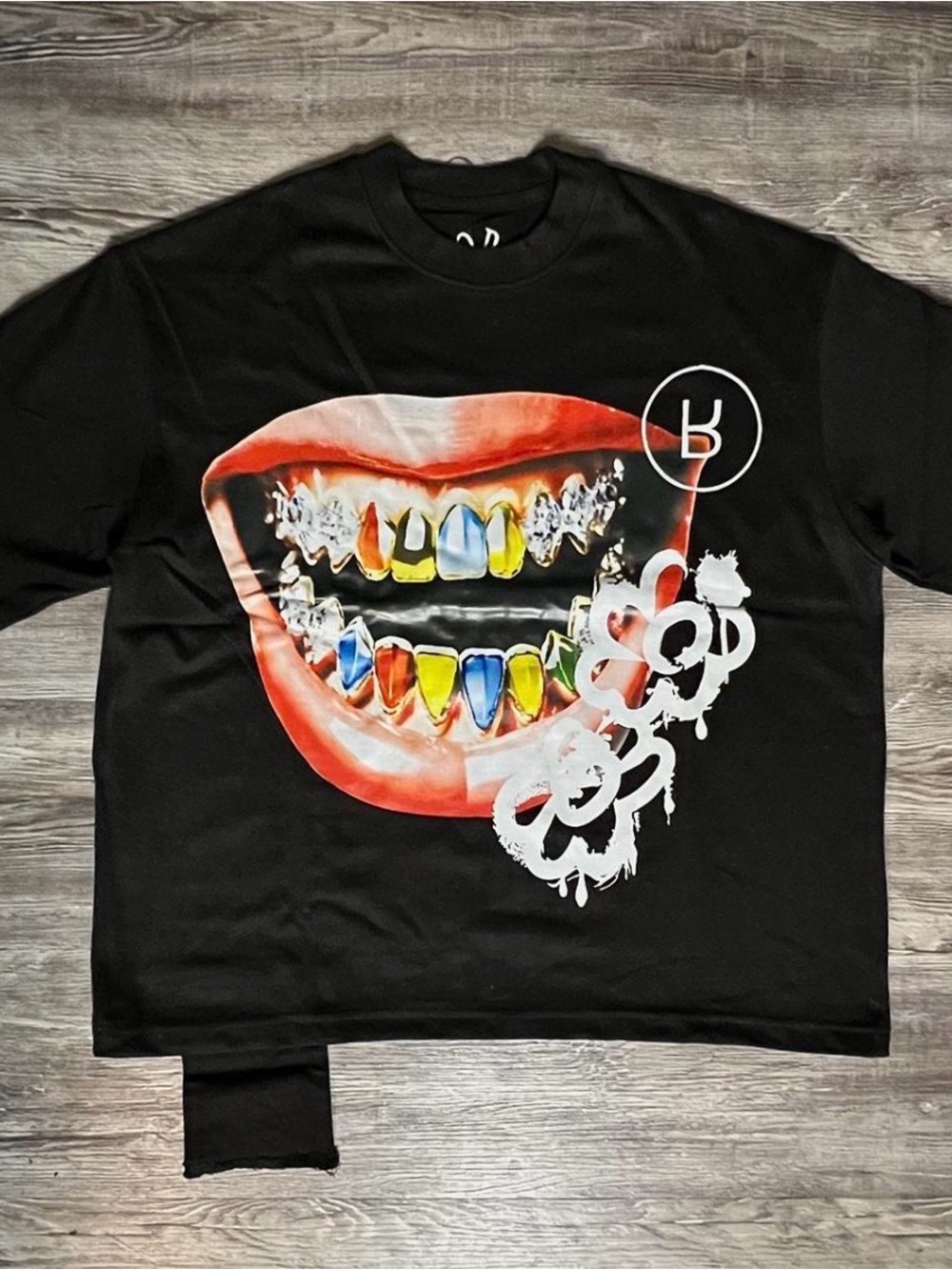 Black Graphic Tee with Colorful Grill Art